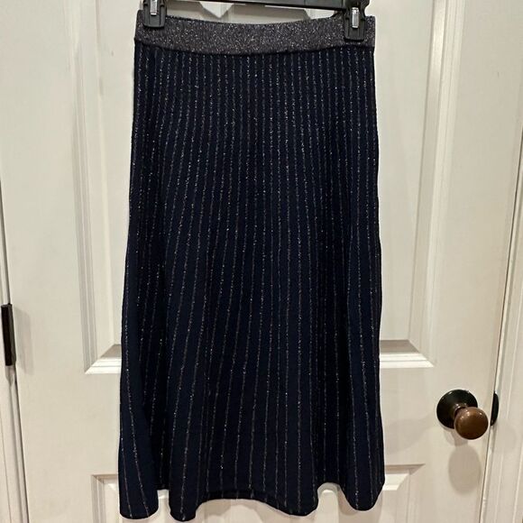 Banana republic XS midi stretch skirt blue striped - Picture 1 of 7